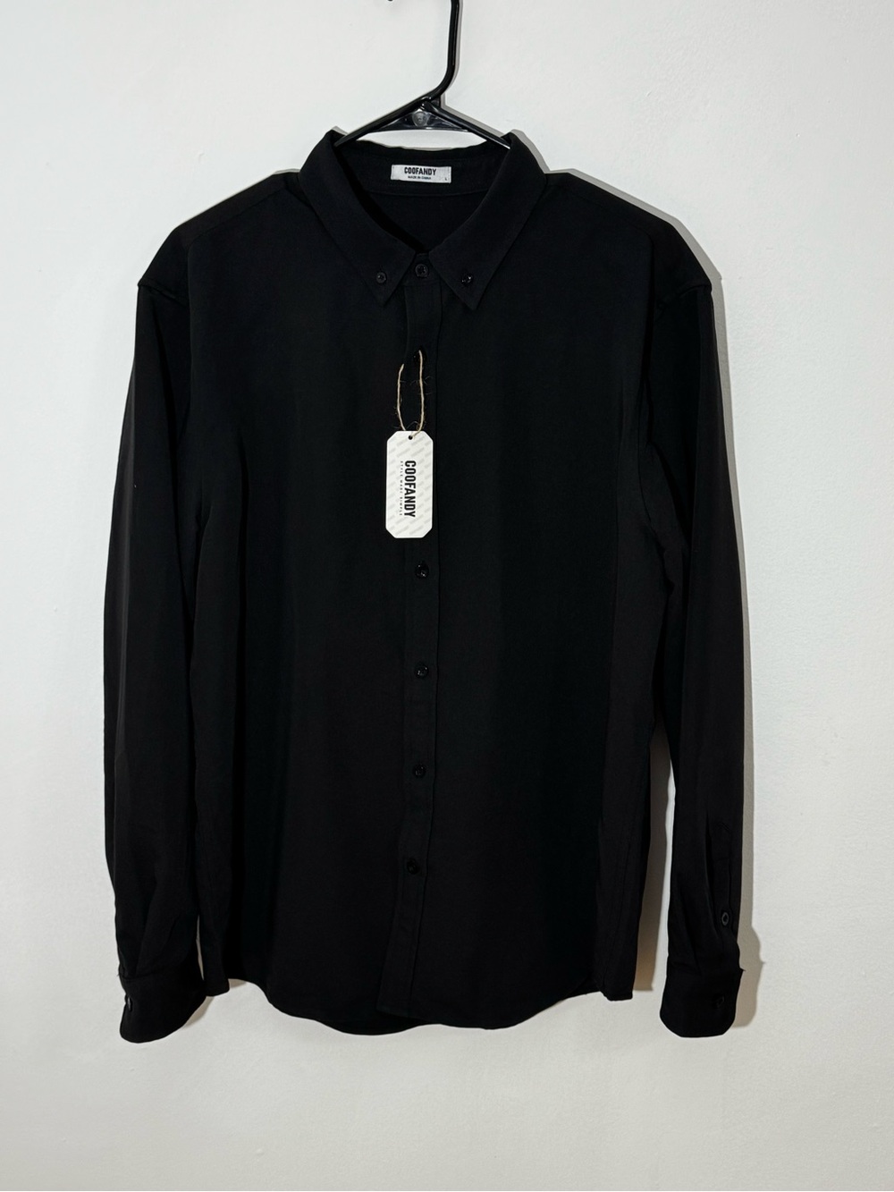 COOFANDY Men’s Black Long Sleeve Button Down Shirt Size L NWT
